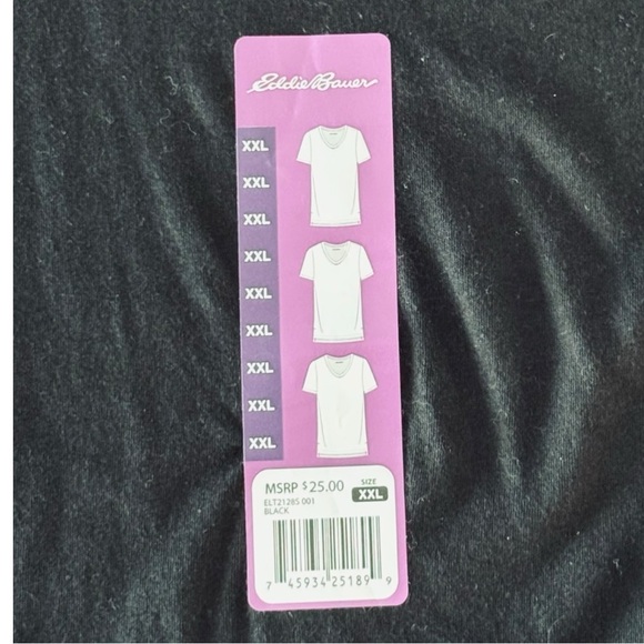 Eddie Bauer Women’s XXL Black Short Sleeve V-Neck Tee w/side slits - Picture 2 of 2